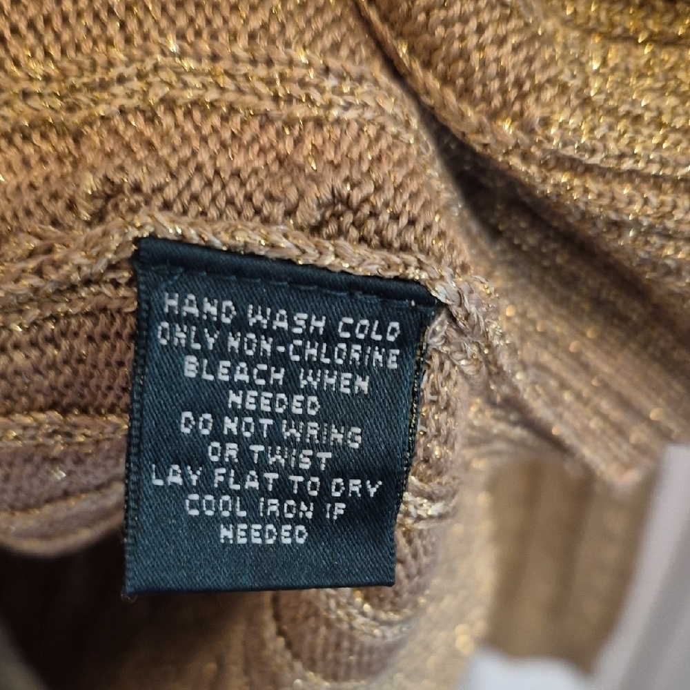 Lauren Ralph Lauren Gold Metallic Ribbed Silk Blend Crew Neck Sweater - Picture 5 of 7